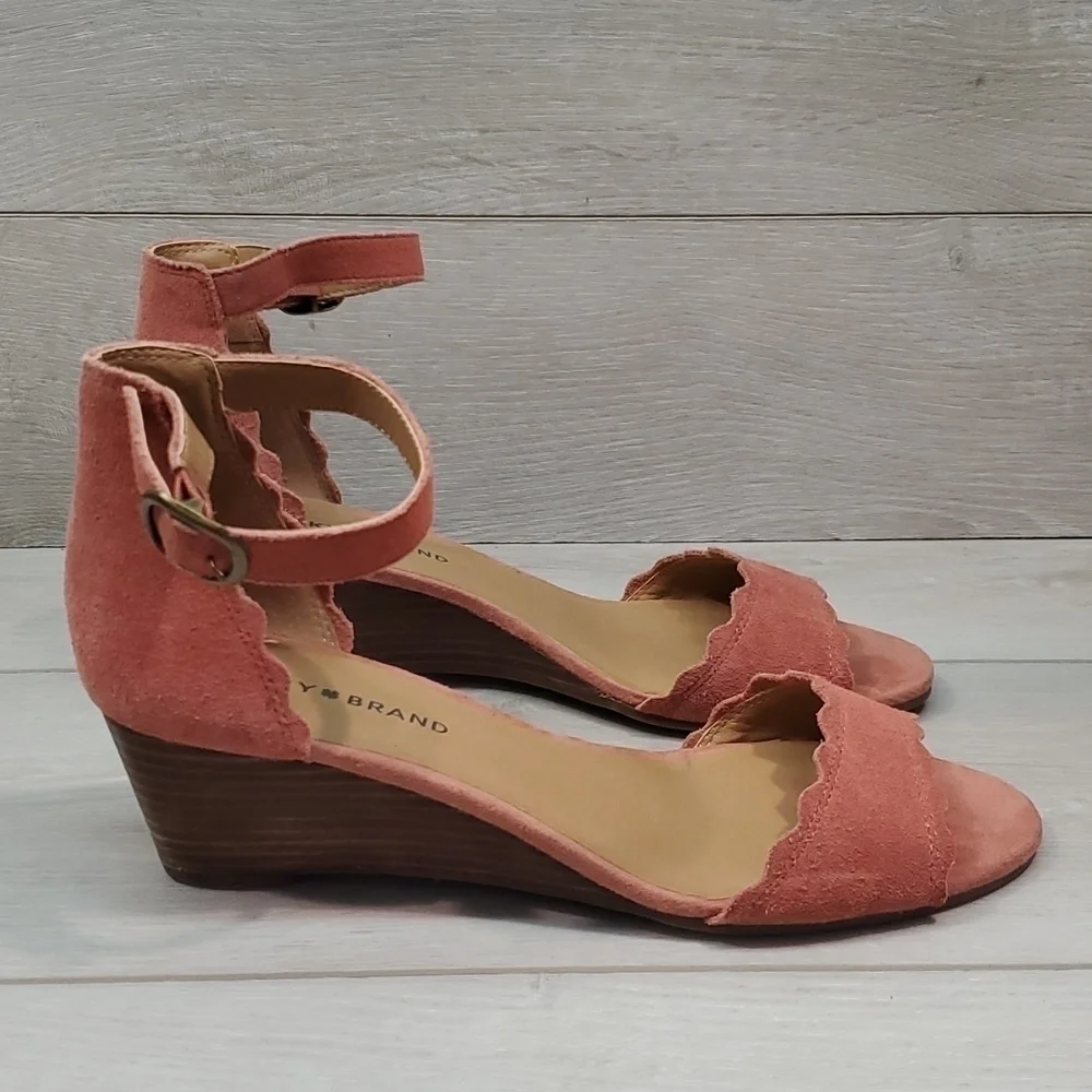 Lucky Brand Womens Jebelle Ankle Suede Strap Wedge Sandals shoes sz 9.5M